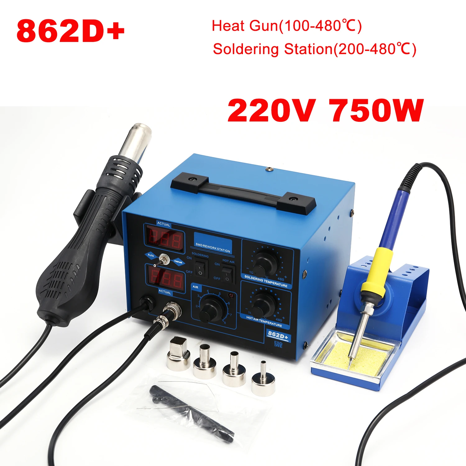 2 In 1 Soldering Rework Station 750W - Estación de soldadura 862D+ 2 en