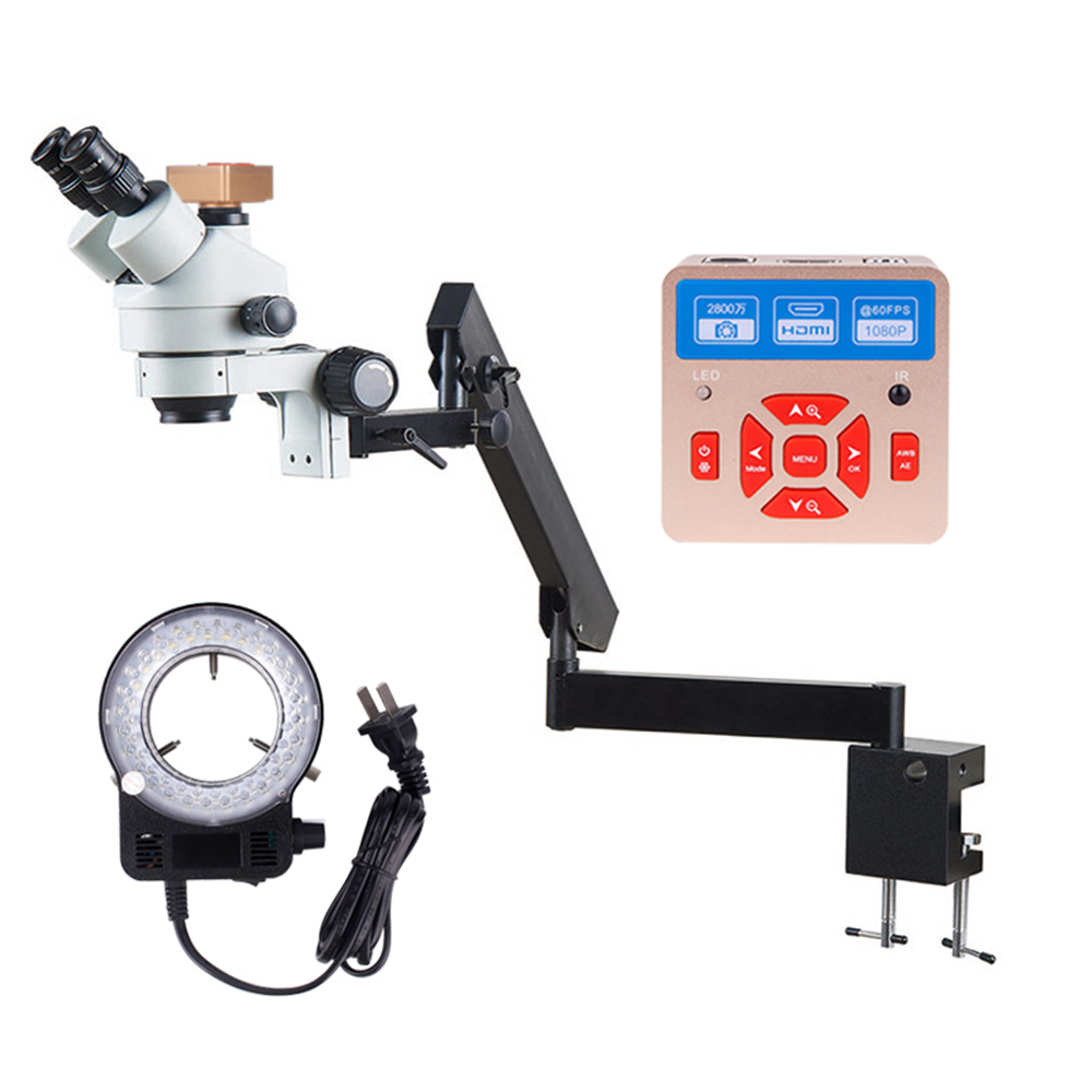 Trinocular Stereo Microscope 7X-45X - Microscopio con Brazo Flexible y Abrazadera