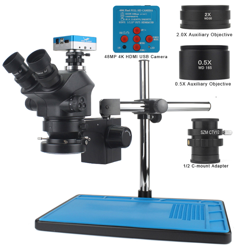 Simul-Focal Industrial Microscope 4K Hdmi - Microscopio Trinocular Estéreo Simul-Focal con Cámara