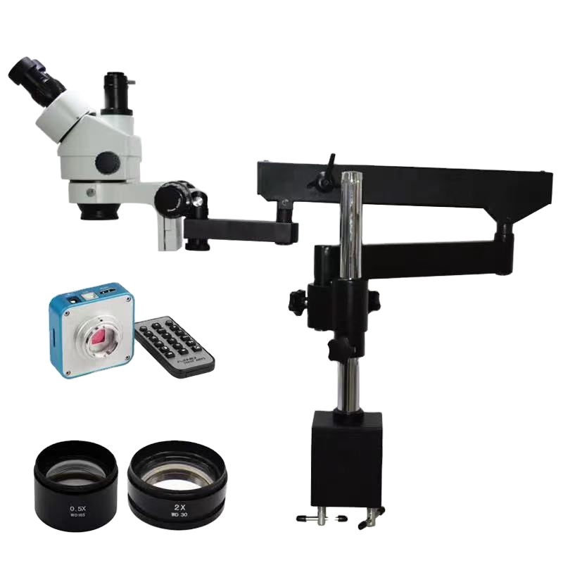 Articulating Arm Boom Stand Microscope - Microscopio estéreo trinocular con soporte de
