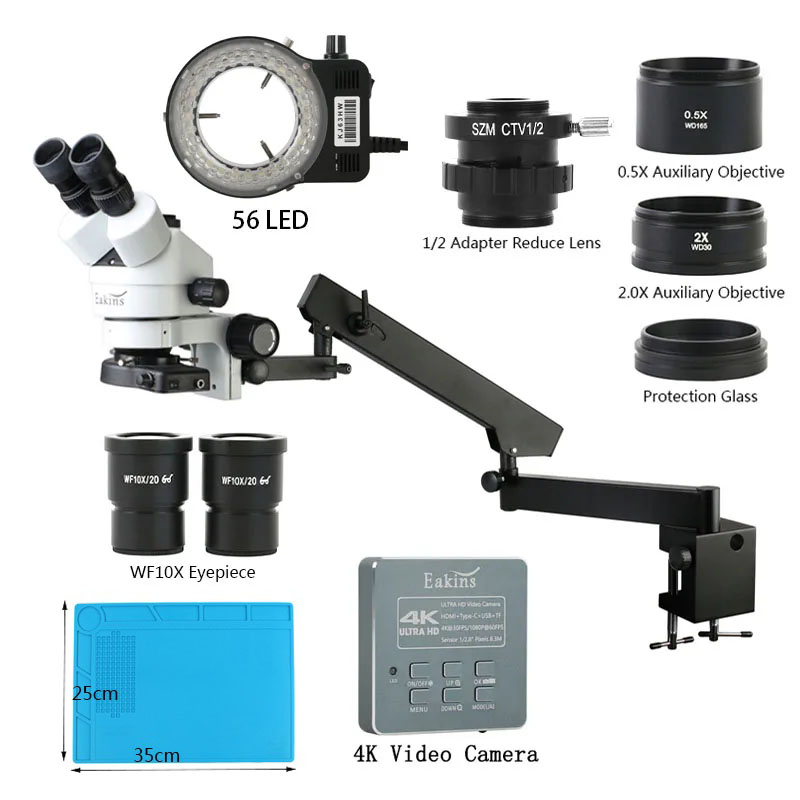 Simul-Focal Industrial Microscope 4K Hdmi - Microscopio estéreo Trinocular Industrial Focal simulado,