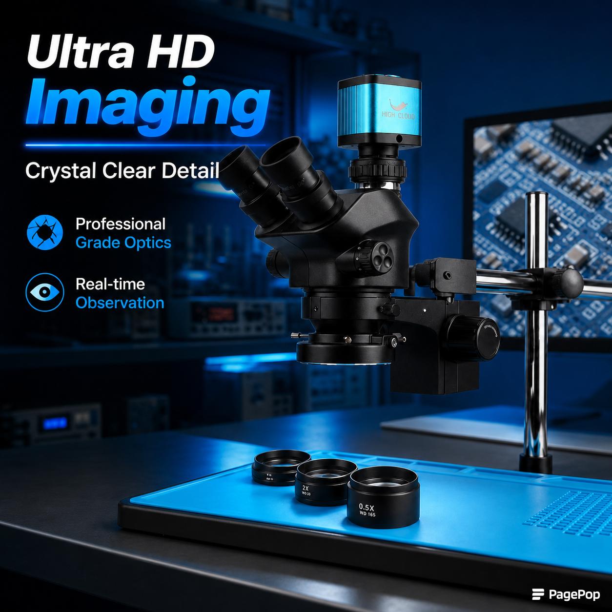 Simul-Focal Industrial Microscope 4K Hdmi - Microscopio Trinocular Estéreo Ajustable Simul Focal