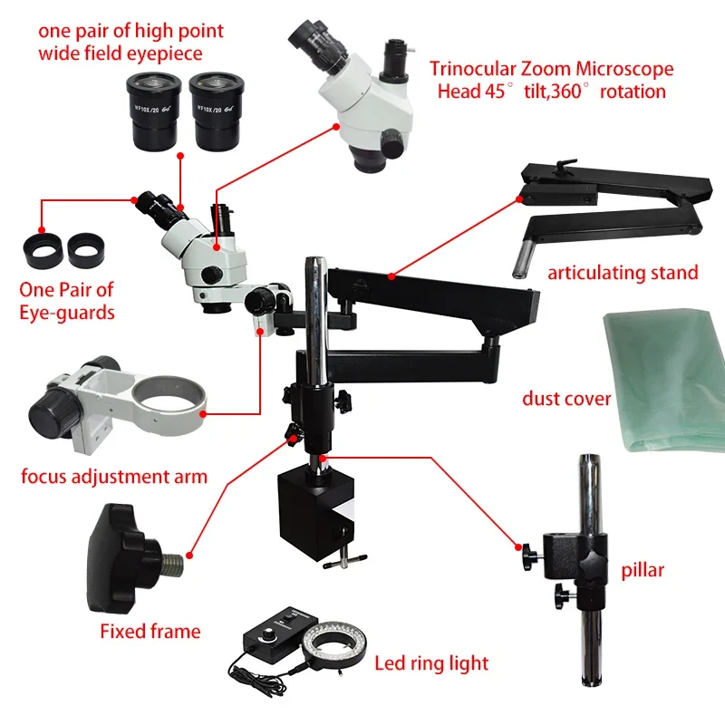 Microscopio Estéreo Trinocular - Articulating Arm Boom Stand Microscope reseña y precio