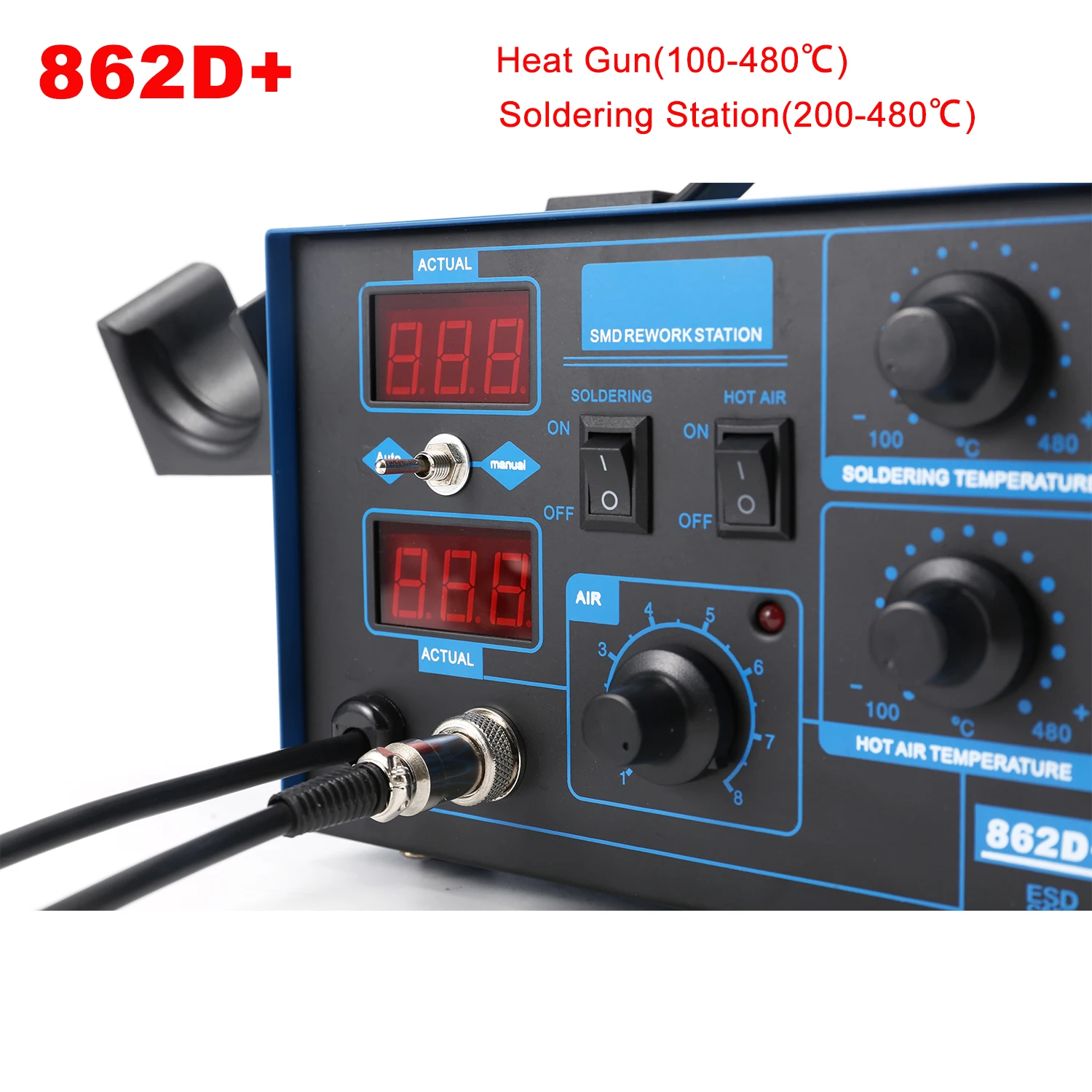 Estación de soldadura 862D+ 2  - 2 In 1 Soldering Rework Station 750W reseña y precio