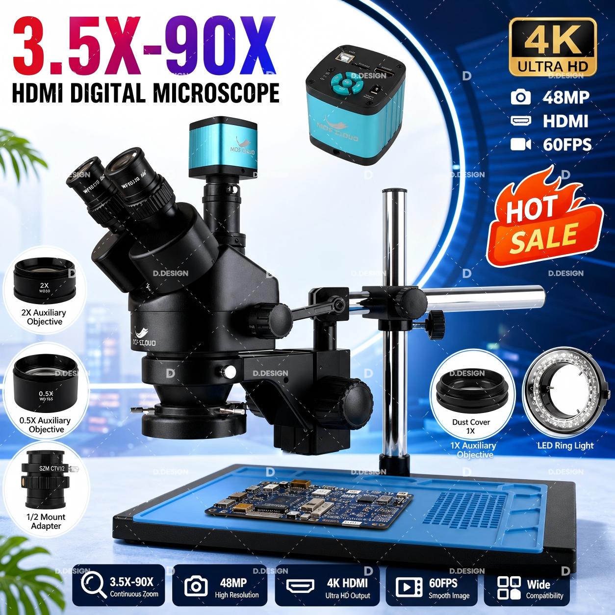 Microscopio Trinocular Estéreo - Simul-Focal Industrial Microscope 4K Hdmi reseña y precio